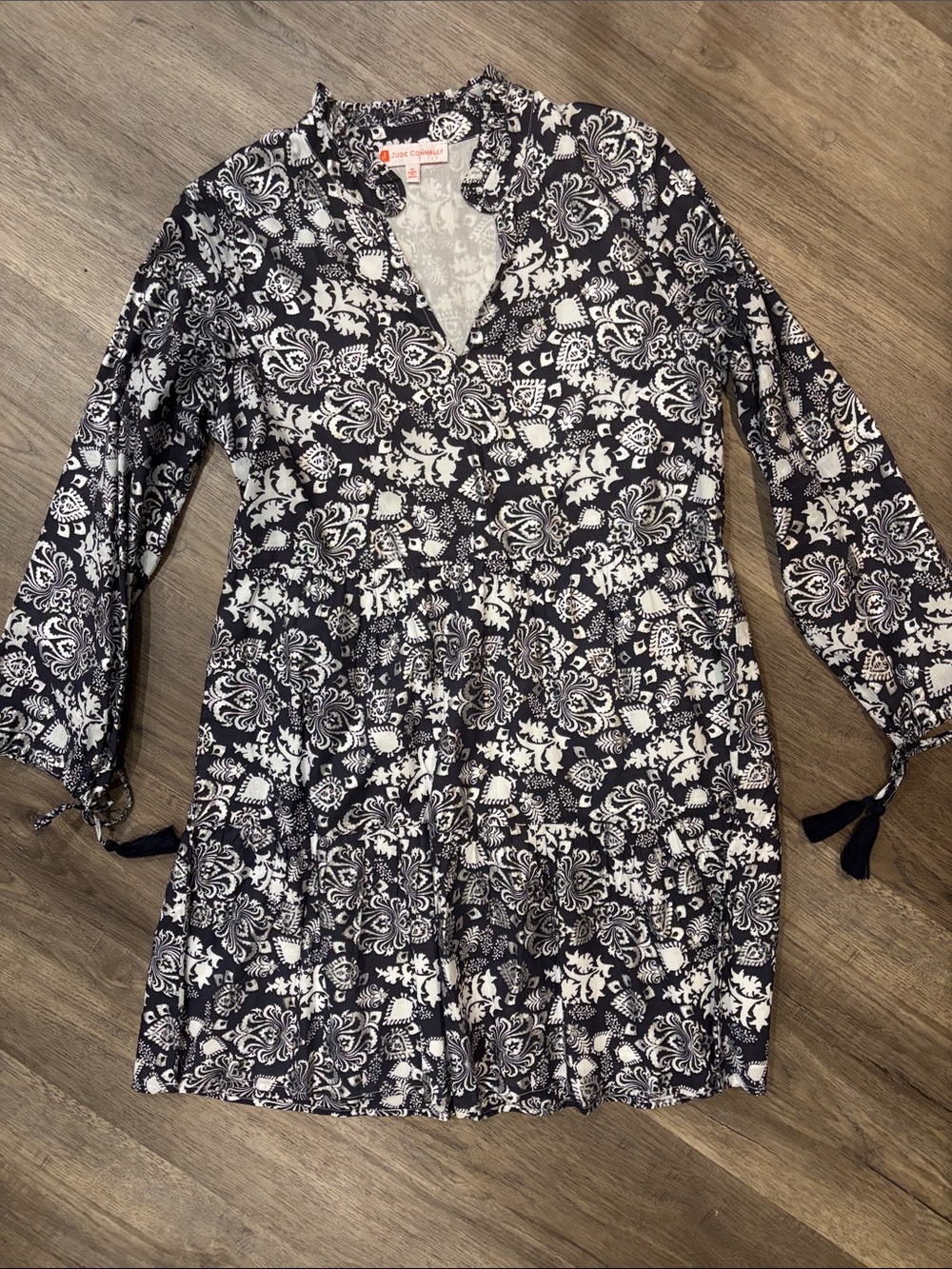 Jude Connally Monaco Boho Dress in sterling Navy White Floral Print Dress M